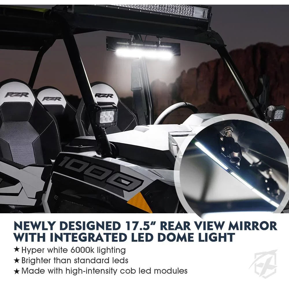 Lights LED Mirror Fits Rollbars Rear Integrated UTV Xprite View 17.5" Curved W/ 1.75"-2"