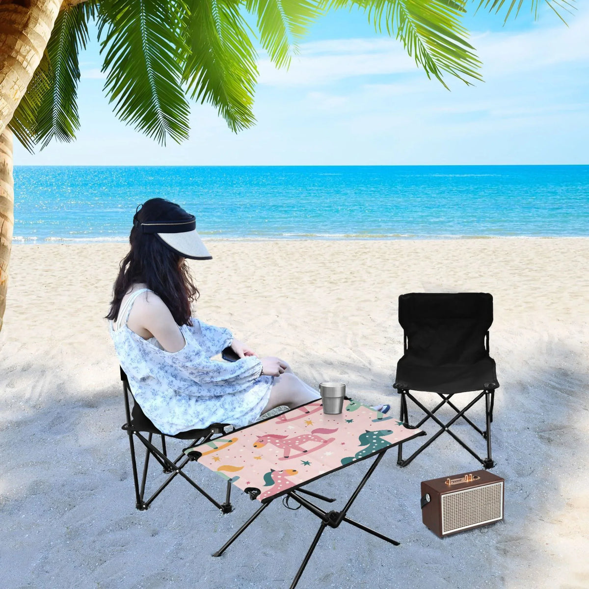 Table Cartoon Storage and Picnic with Table Fishing Beach Travel exterior BBQ Stars Horse Folding Bag Table Camping Portable Compact for