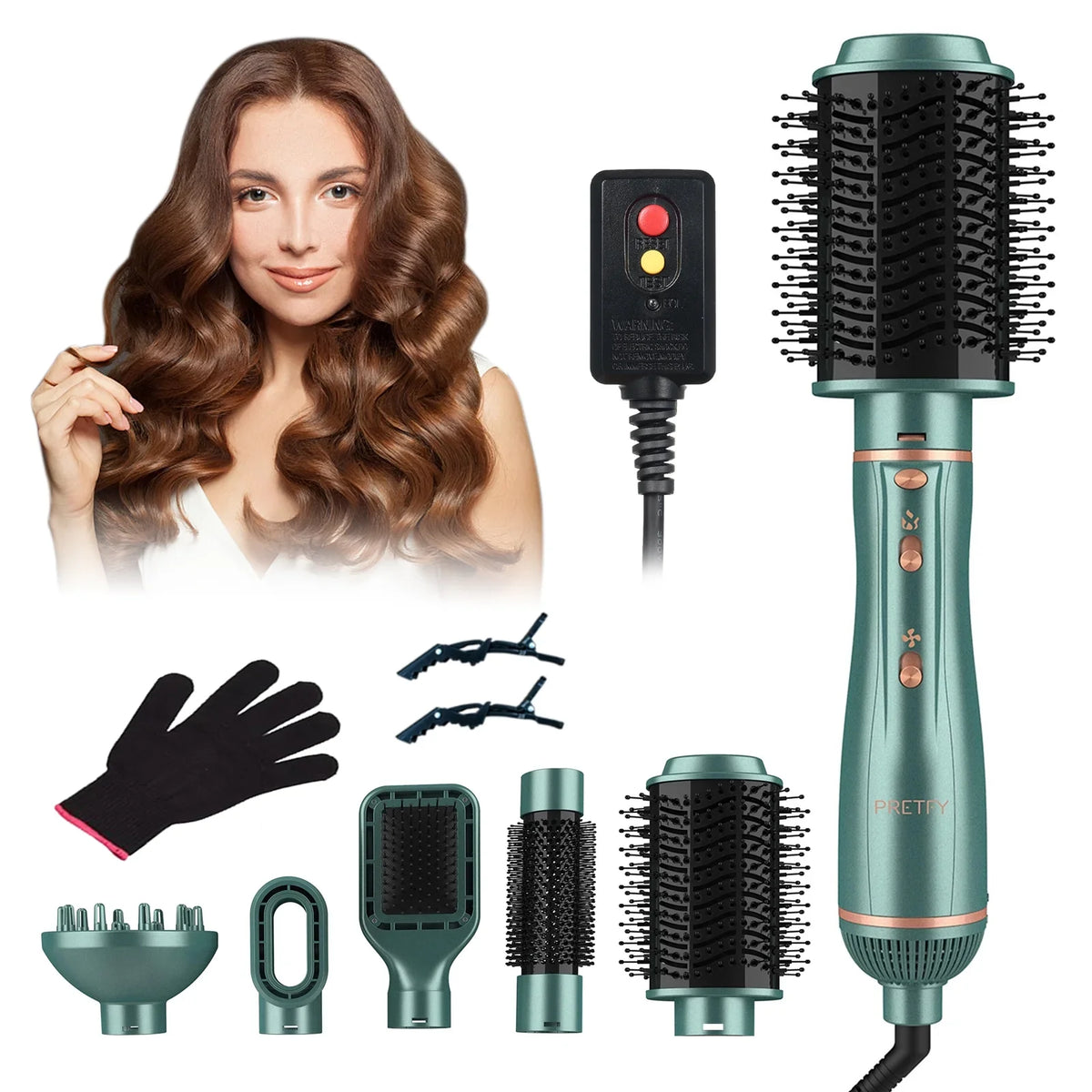 Drying/ Straightening/ Brush Set in Brush, Curling/ Air Hot Blow Ion Styling Dryer Styler Volumizer, 5 Detachable Hair & Hair Pretfy Negative for 1 Dryer