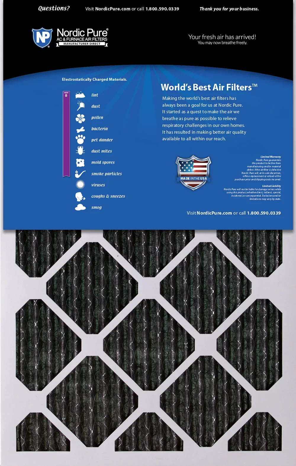 Carbon Air Plus Furnace Nordic Pure Pleated Filters 10x24x1 MERV Pack 8 3