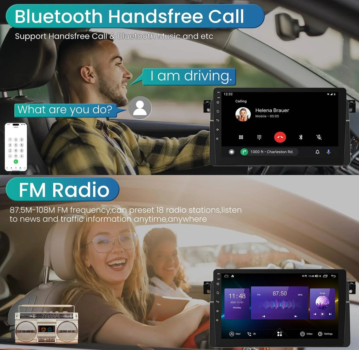 Inch 1280*800 CarPlay Series 5G Auto GPS Bluetooth5.0 Radio 3 & HD Support 8 Car Touchscreen Stereo SWC Backup 9 AHD THONZER Core 11 FM 1999-2005, WiFi for Upgrade Android Camera(4G+32GB) Android