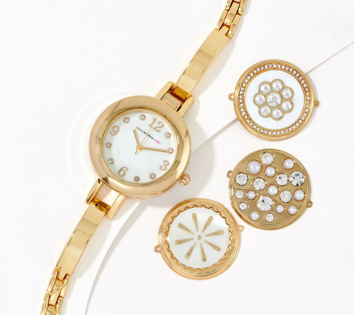Watch Interchangeable Isaac crystal Live! Bracelet GoldTone Mizrahi 7"-8-1/4"