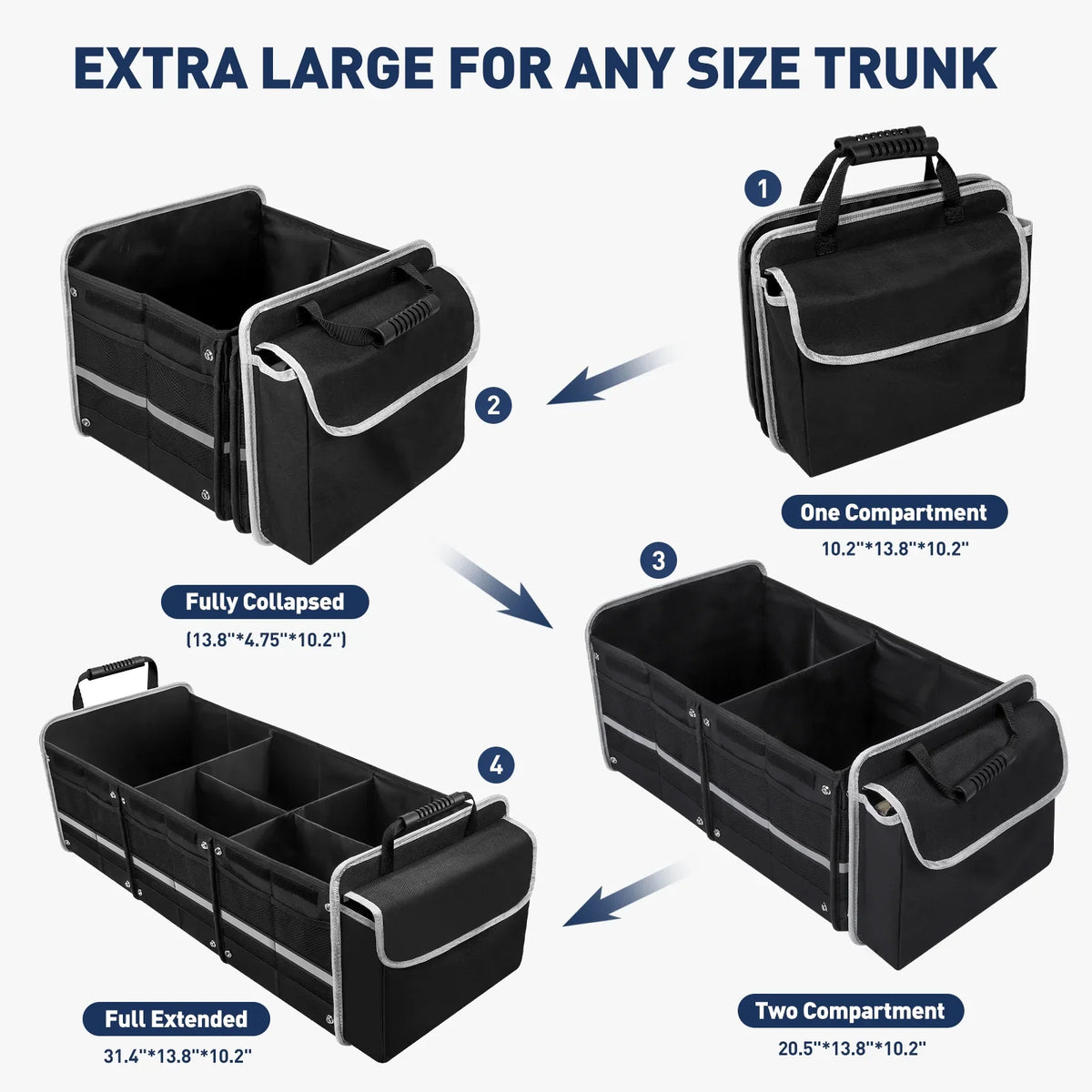 4 for Multi Bag Trunk Cooler SUV Car Truck Organizer, Leakproof Storage in 1 Box Trunk with Compartment Insulated Collapsible Storage Car