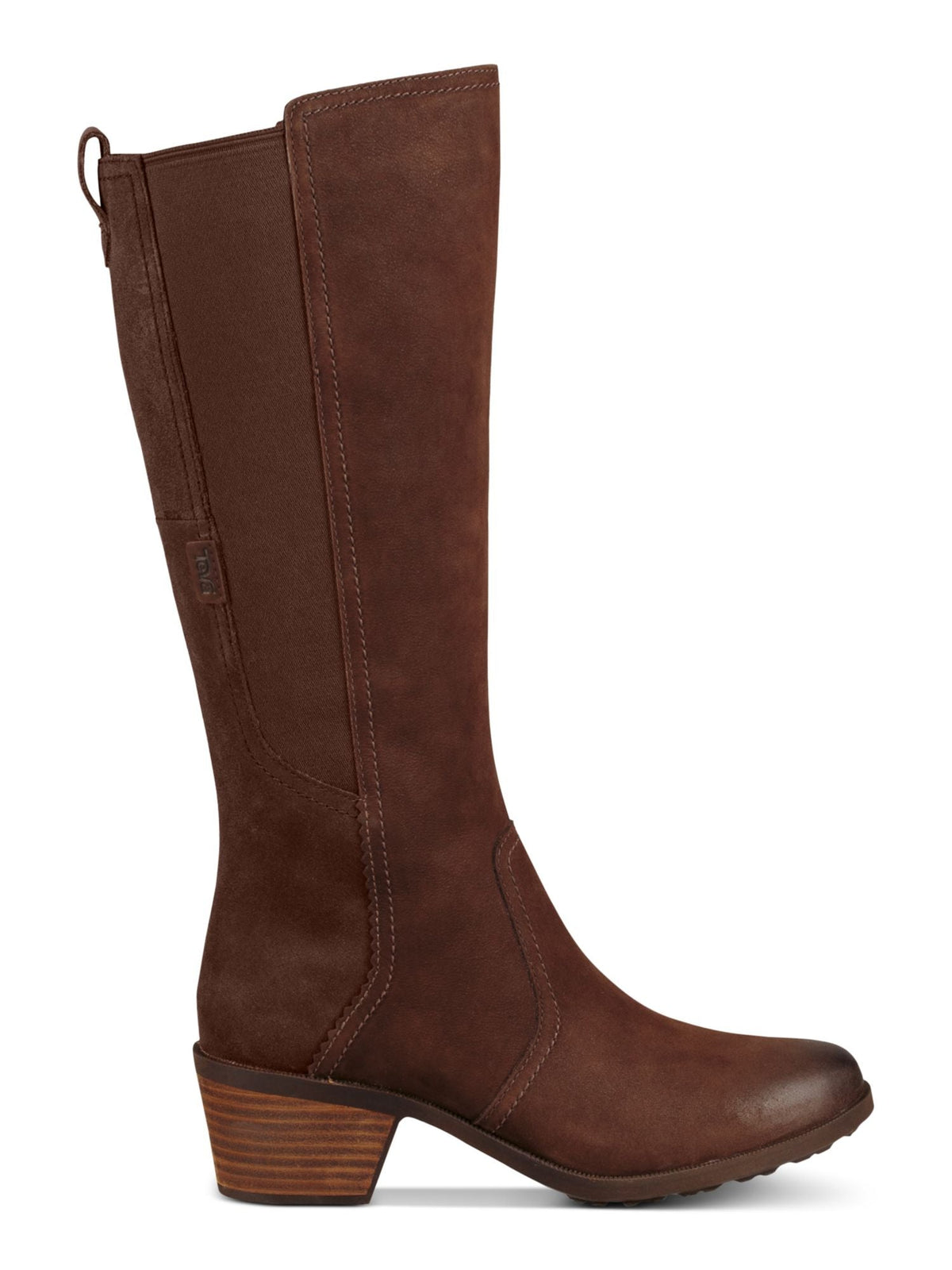 Toe Waterproof Womens Brown Padded Boot 7.5 Leather TEVA Block Anaya Riding Goring Round Heel Zip-Up