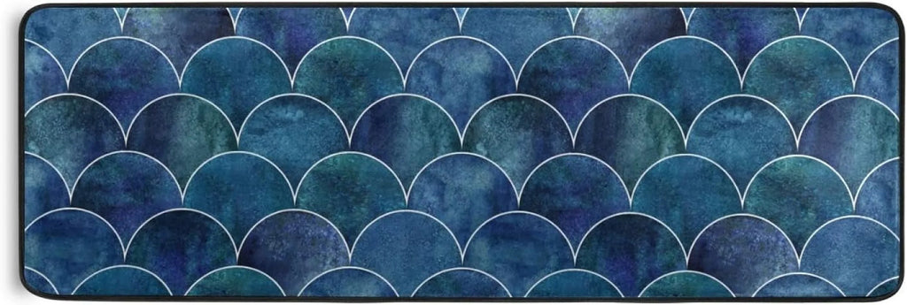 Indoor Long 2x6 Cushioned Japanese Mats Scale Fish Entryway Hallway 72x24 Floor inch Non-Skid Rugs Wave for Washable Runner Ocean and Kitchen Rugs