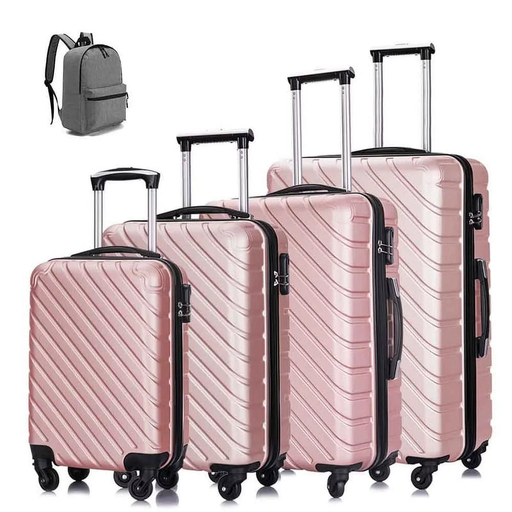 4 Luggage Luggage Piece gold rose Cover&Hanger Spinner Hardshell with On Suitcase,Carry Free Wheels Sets,Travel Inside
