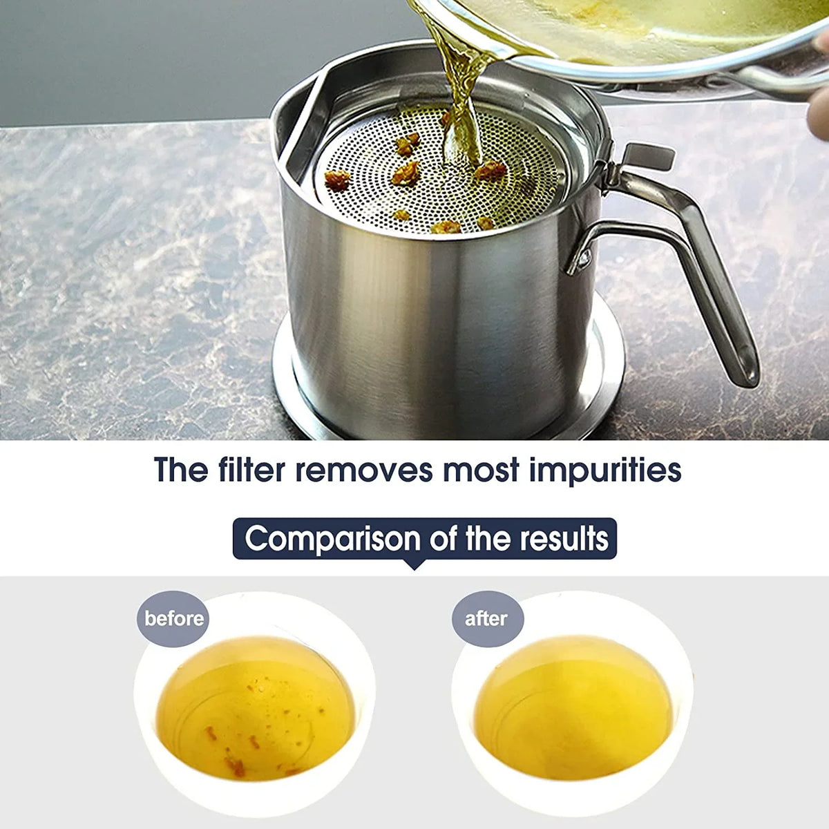 Lid Tray,for Oil Grease Storage Strainer Mesh & Oil Strainer Dust-proof Cooking Grease Strainer Can fl 67.6 Frying Storing Container,with Oil / 2L Stainless Pot oz,Food Non-slip Fine Steel