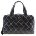 Boston Pre-Owned Wild Handbag Ladies Black Calf Mini (Fair) A14692 Stitch