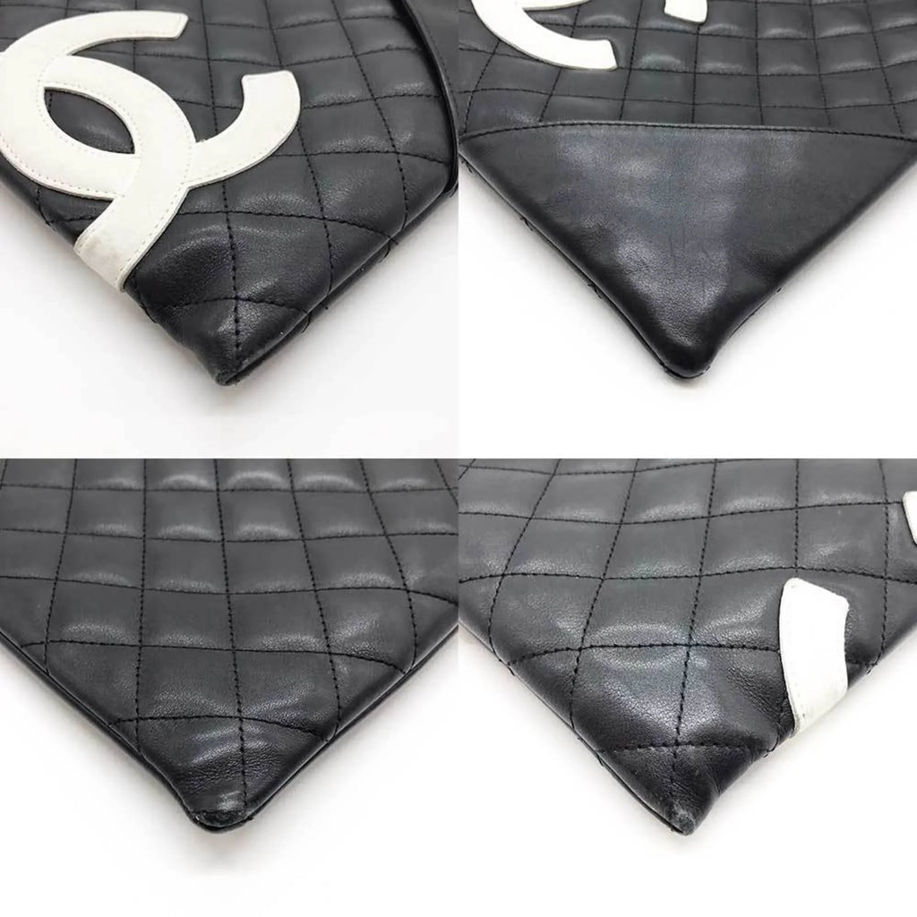 Leather (Fair) Pre-Owned Cambon Shoulder 100s Line Bag Black
