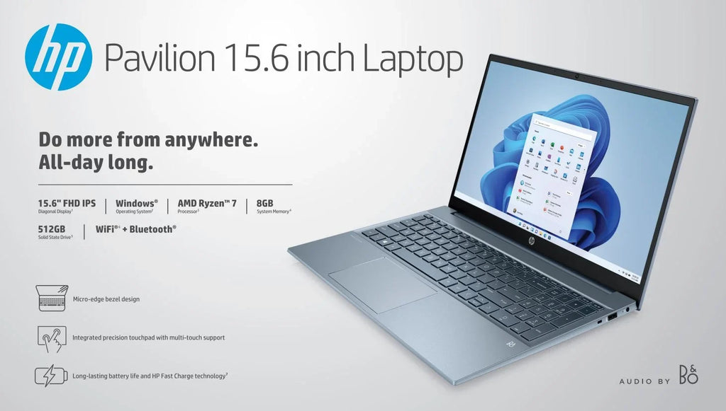 15-eh1070wm Blue, 15.6" SSD, Pavilion Horizon Windows FHD, Ryzen AMD 512GB 7-5700U, 11, RAM, HP 8GB