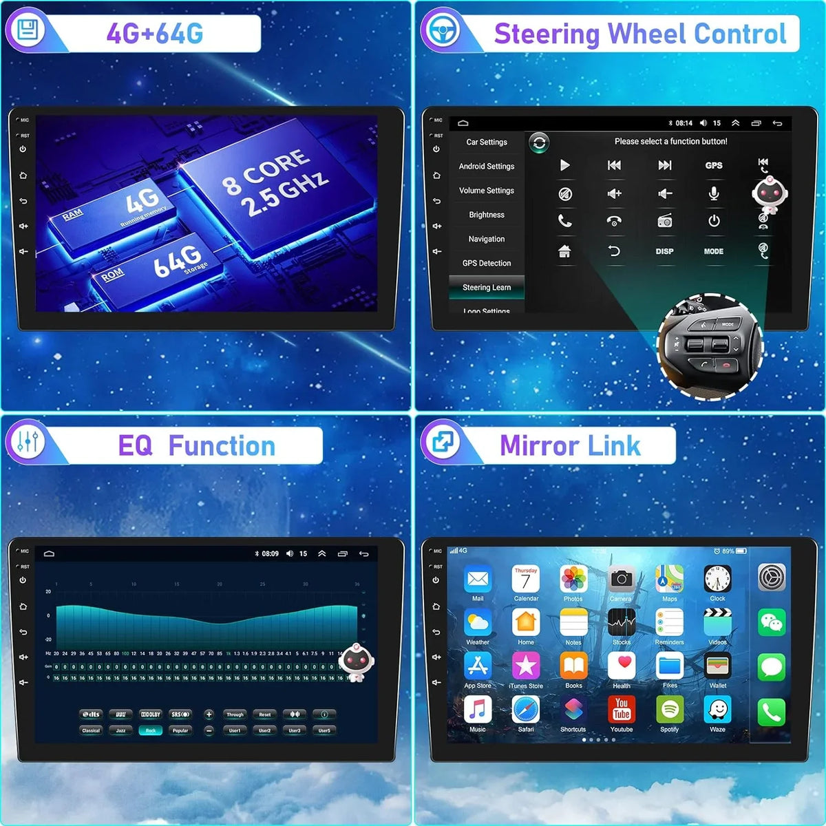 2008-2013 Android THONZER Backup Android 8 Radio Car Stereo GPS Navigation WiFi Stereo 10.1 Accord 5.0 Core Honda Screen Inch Bluetooth Car for 8th 4G CarPlay Camera（4G+64G） with Touch Auto