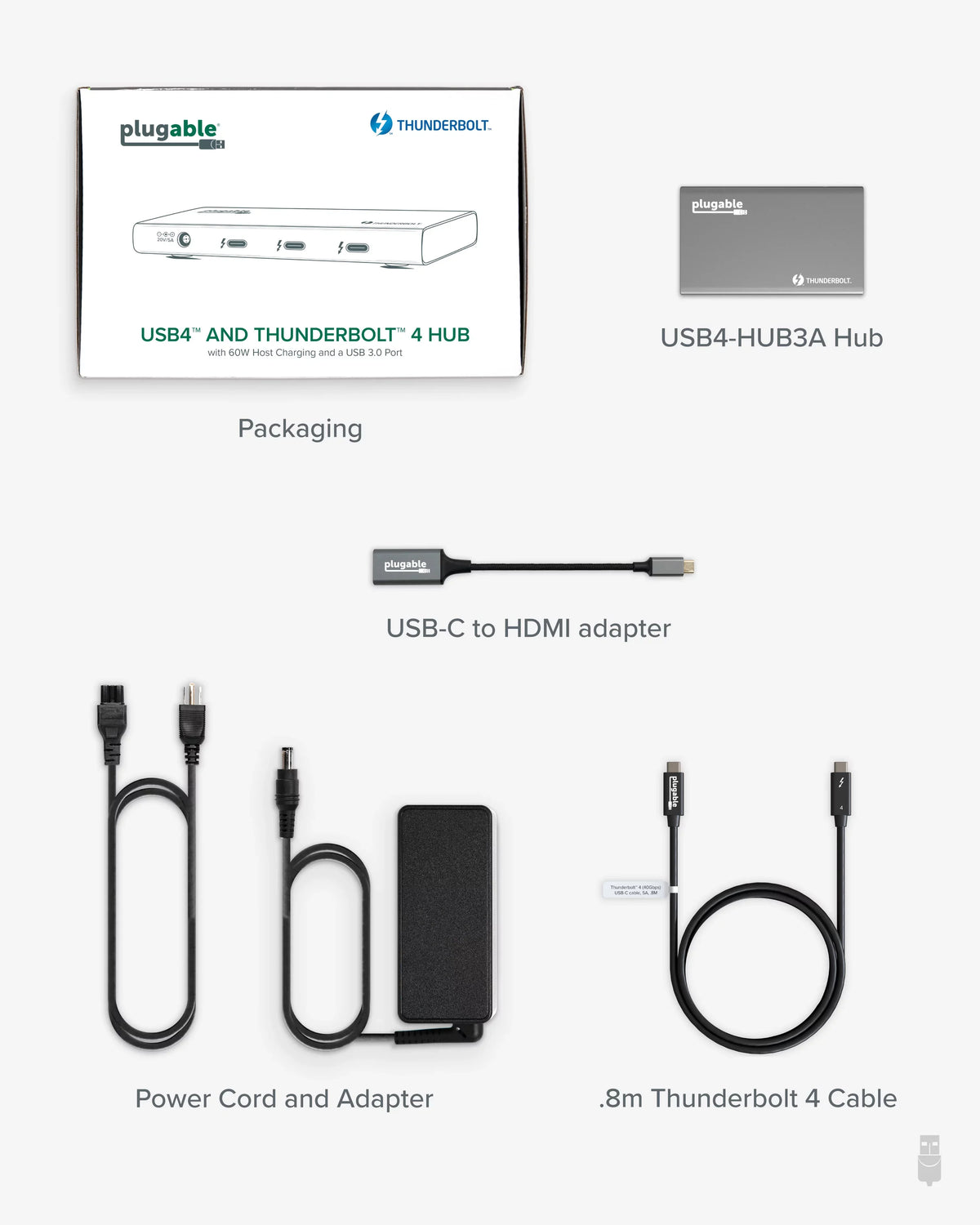 Compatible Thunderbolt to / USB4 60W Charging, Thunderbolt (1x 4 with with or Adapter) 8K Display, Macs 4K Dual and USB4 USB-C 5-in-1 Single Hub 4 HDMI Thunderbolt Windows Plugable