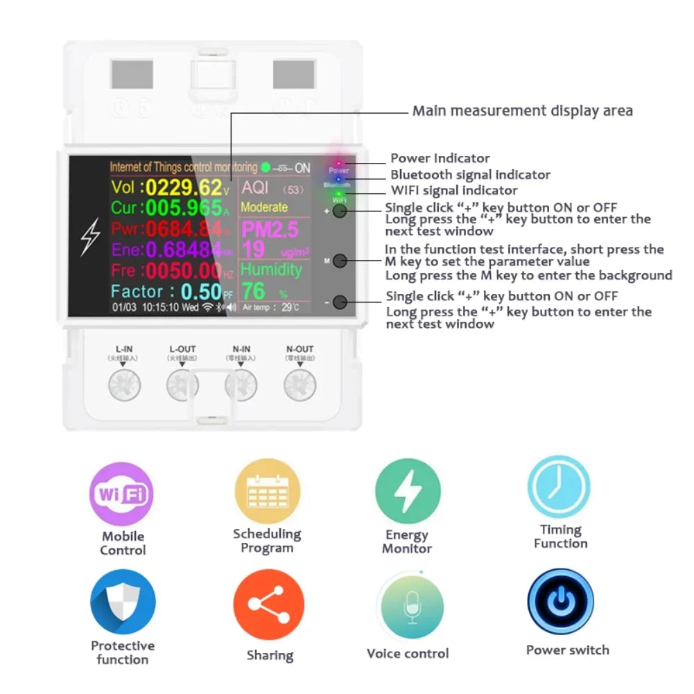 Factor Meter Digital AC Remote 110V AT4PW Wifi/Bluetooth Din 100A Smart Control 220V Frequency Tuya Rail Energy Kwh Switch