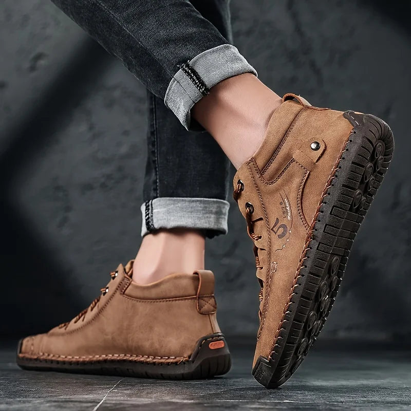 Walking And Hand-stitching Synthetic Ankle Summer Anti-slip Lace-up Shoes Boots Leather For exterior Spring KINODAY Breathable Autumn