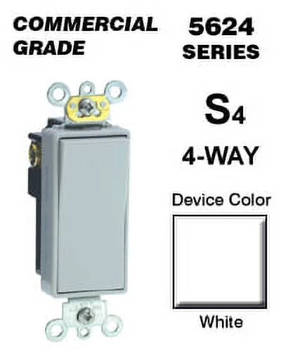 AC Leviton Quiet 4-Way Plus White 5624-2W 20A 120/277VDecora Rocker Switch,