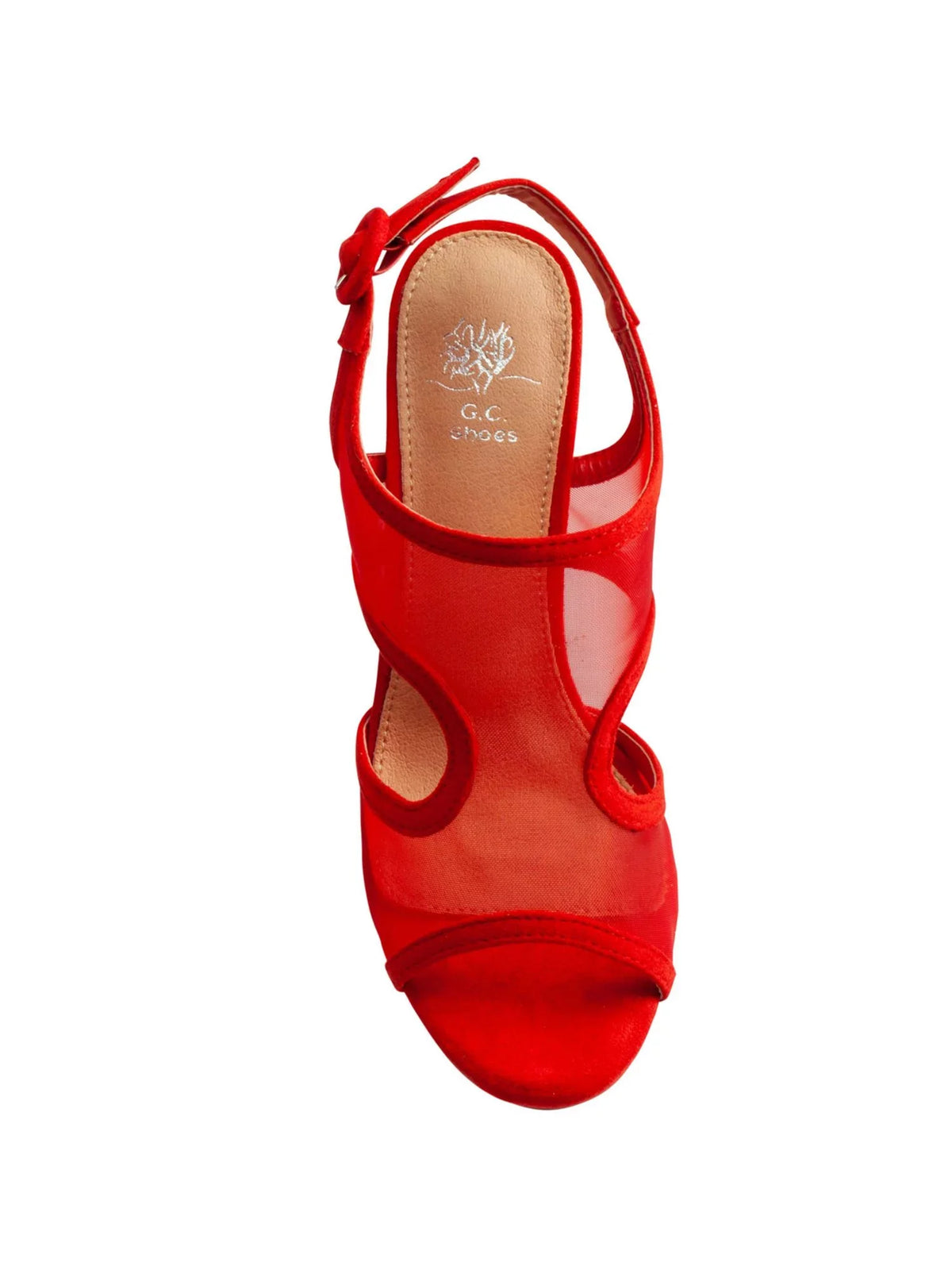G.C. Side Cutouts Slingback 7.5 Toe Claire Adjustable Round Block SHOES Sandal Heel Padded Red Mesh Womens Buckle