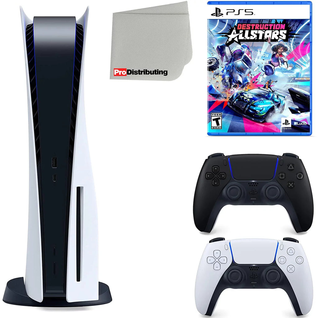 Disc Cleaning Black PS5 Controller, Playstation Bundle Cloth Disc) Microfiber and Version ( Allstars 5 Destruction Midnight with Extra