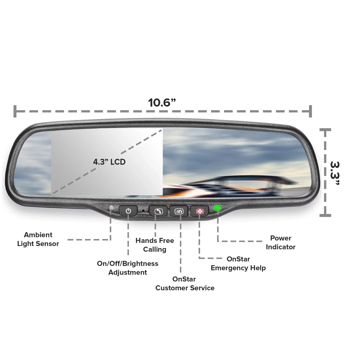 with OEM Ultra Rear OnStar Cars View Mirror Compatibility for Universal Auto-Adjusting 4.3" LCD, Bright Tailgaters and All Buttons, Master