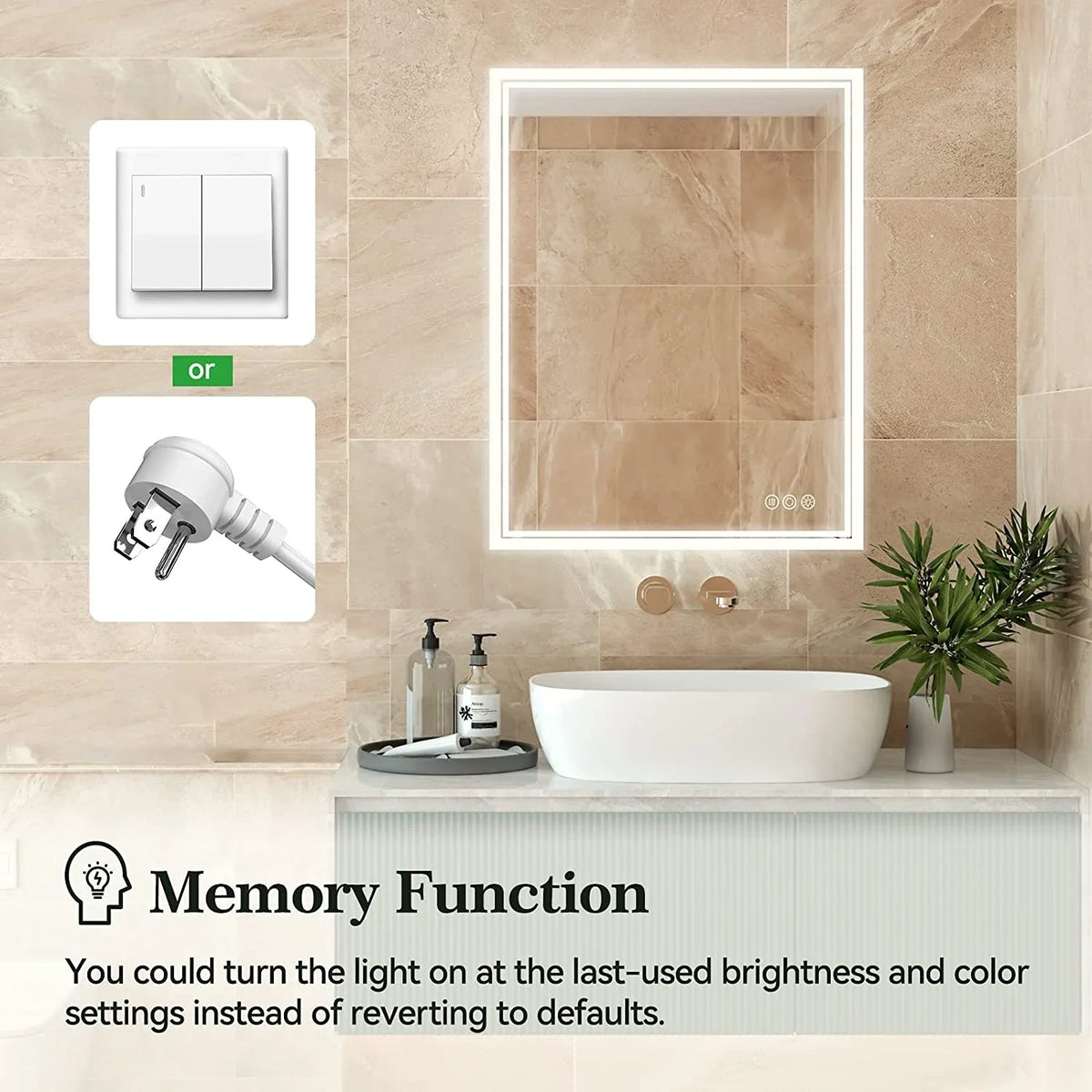 Inch Sensor, Backlit Lighted Lights, 36x28 Mirror, LED Anti-Fog, 3000K-6000K, LED Mirror with Dimmable Bathroom Touch Bathroom ANTEN Mirror Bathroom Vanity Wall-Mounted Mirror,