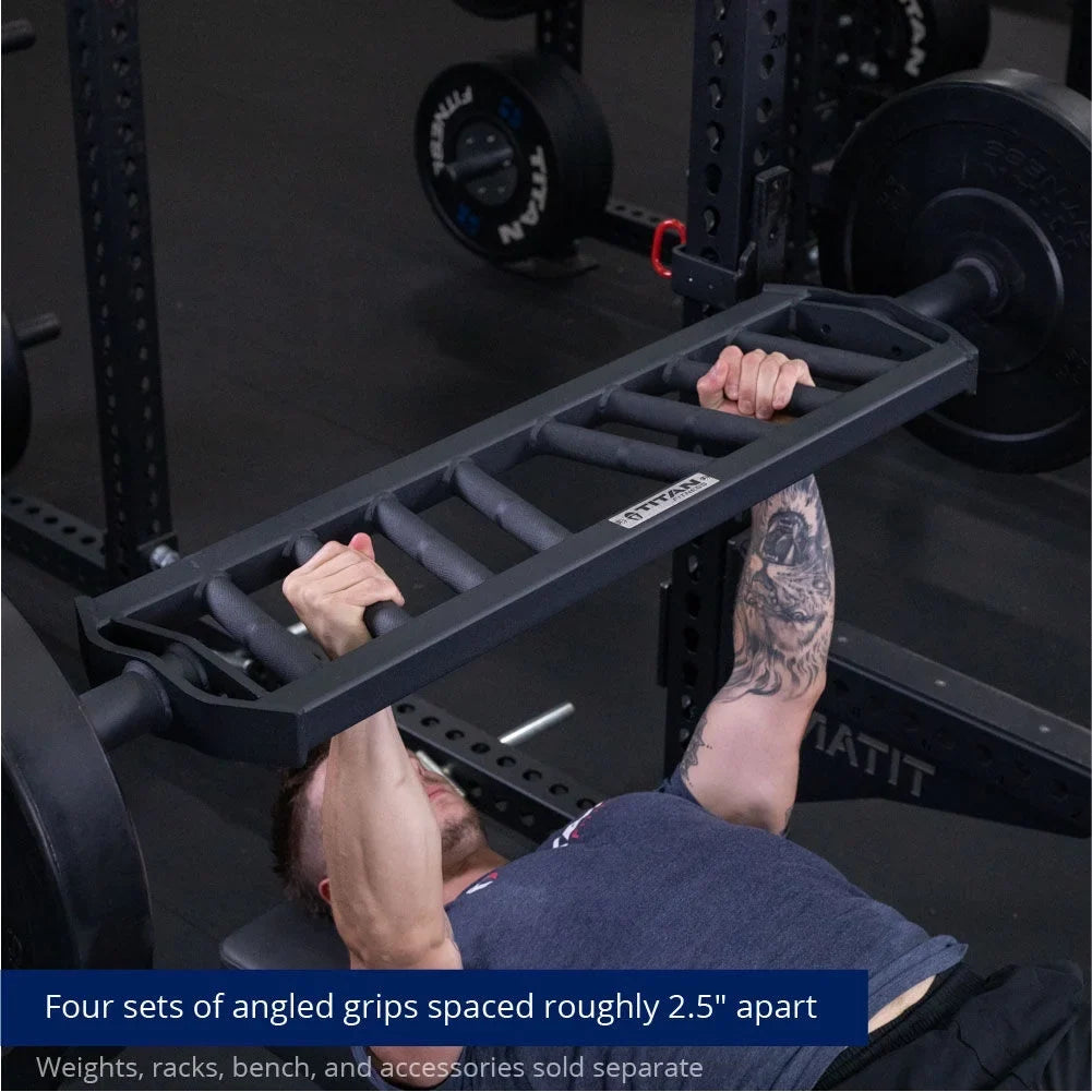 Barbell Olympic Multi-Grip Swiss/Football V3, 1,900 Titan Rated Bar Angled Hybrid Rackable LB, Fitness