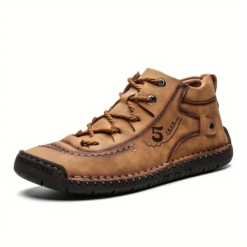 Walking And Hand-stitching Synthetic Ankle Summer Anti-slip Lace-up Shoes Boots Leather For exterior Spring KINODAY Breathable Autumn