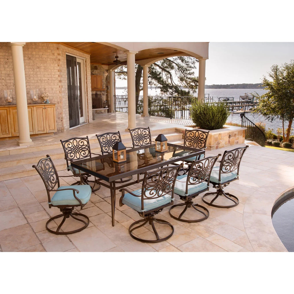 in Large Dining Glass-Top Set Seasons 9-Piece Blue Extra Cambridge Dining Table with