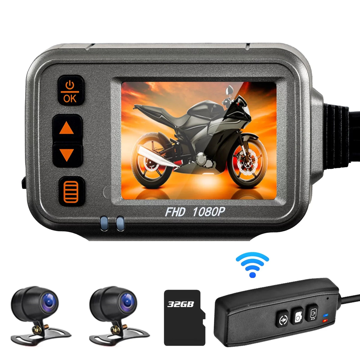 the Detail on Parking Apexeon Body Capture Vision， WiFi 1080p Motorbike Waterproof Cam, Dash Camera, Monitoring, Dual Every Night Motorcycle Full Road