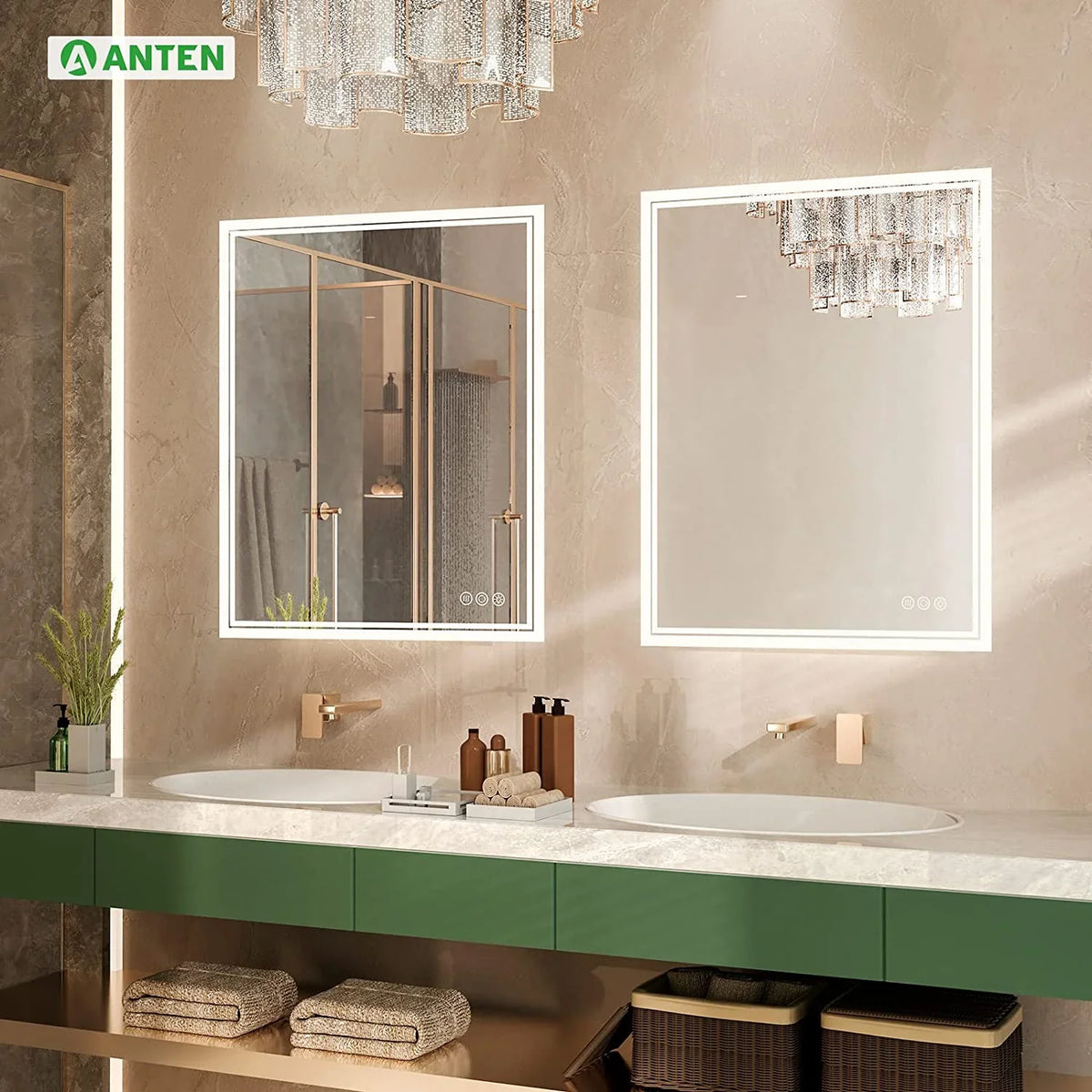 Inch Sensor, Backlit Lighted Lights, 36x28 Mirror, LED Anti-Fog, 3000K-6000K, LED Mirror with Dimmable Bathroom Touch Bathroom ANTEN Mirror Bathroom Vanity Wall-Mounted Mirror,