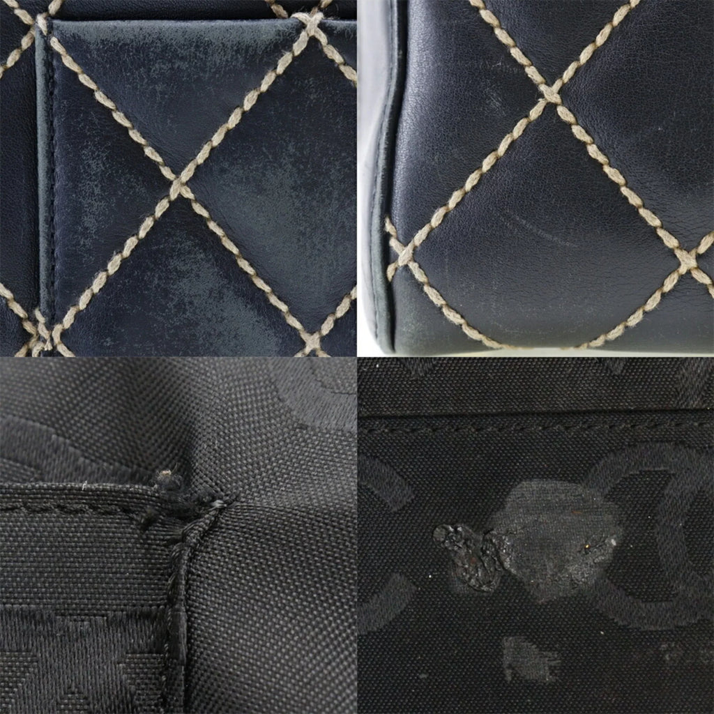 Boston Pre-Owned Wild Handbag Ladies Black Calf Mini (Fair) A14692 Stitch