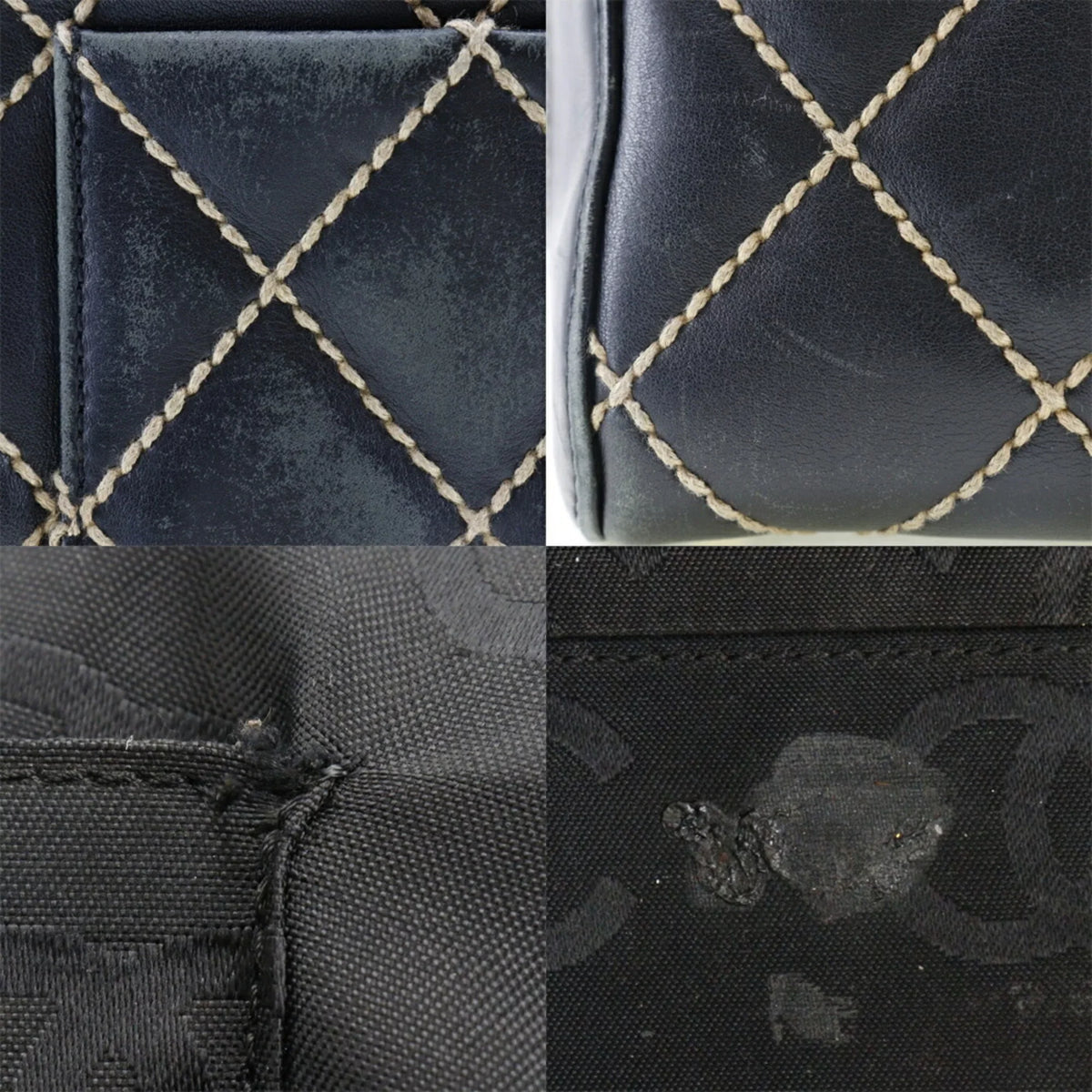 Boston Pre-Owned Wild Handbag Ladies Black Calf Mini (Fair) A14692 Stitch
