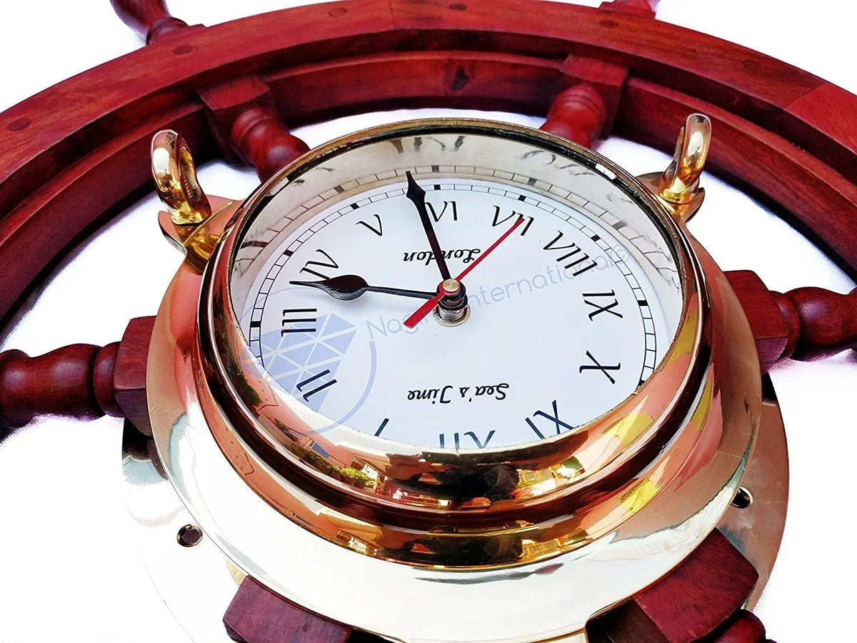 Time | Nagina Pirate's Inches) Clock Nautical Gift Polystone Polished London Ship Porthole Home International | Decor Sea's Wheel (48 Ocean Brass