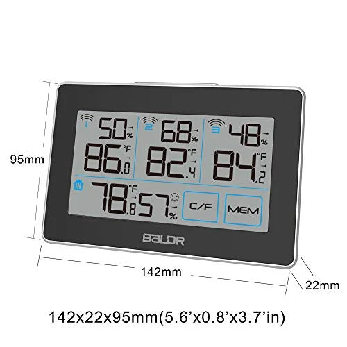 Real-Time with Distance Max Stand Temperature - 262 3 and LCD, Humidity Meter climate with BALDR and Hanging Slot, Built-in Tracker Touchscreen, Sensors, ft Wireless Station Remote Digital Black