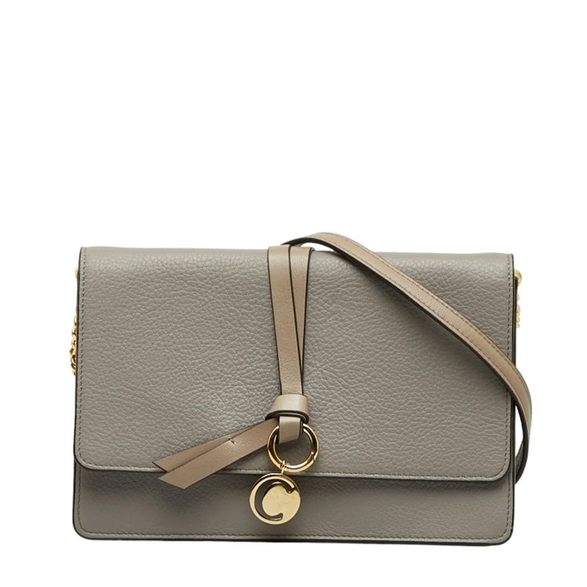 Chloé Women's Bag Leather Chain (Good) Shoulder Alphabet ALPHABET Gray Pre-Owned Chloe