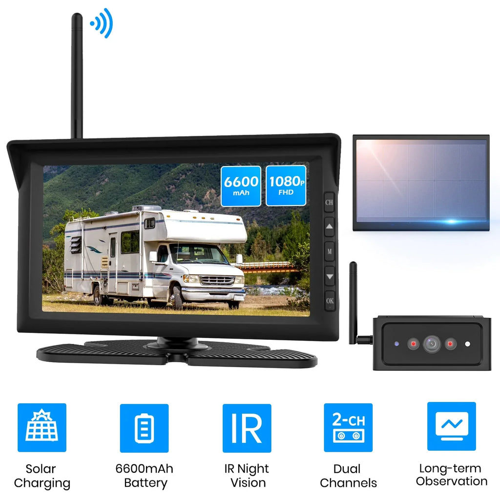 for IR Van Solar4 Support Wireless Auto-Vox Reverse Camera Kit Backup Solar Truck Cameras Night HD Monitor 2 7" Trailer Vision Camera RV