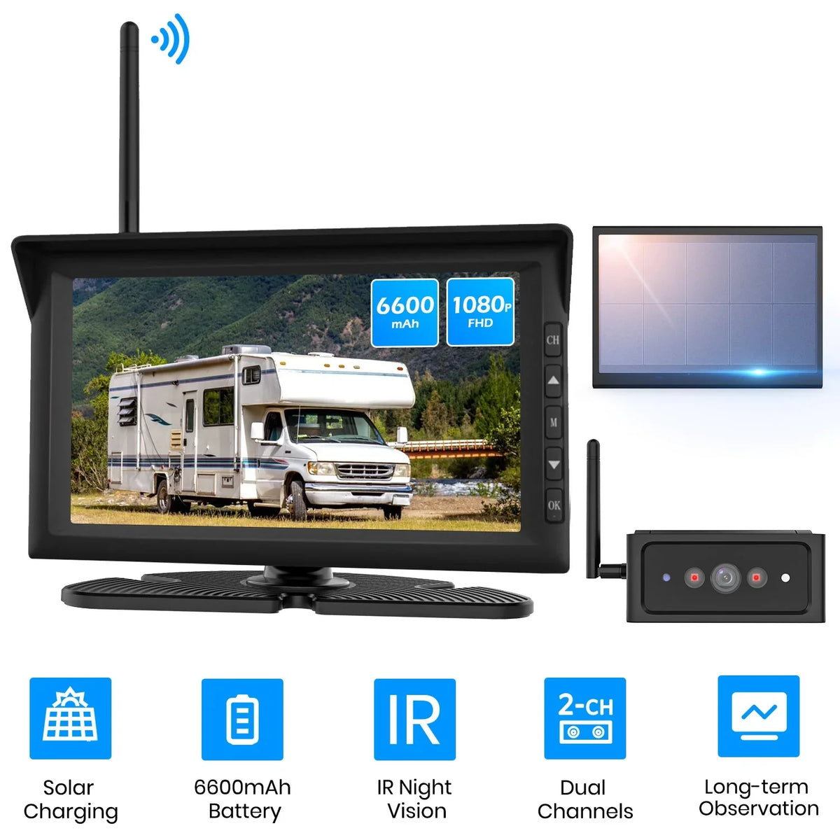 for IR Van Solar4 Support Wireless Auto-Vox Reverse Camera Kit Backup Solar Truck Cameras Night HD Monitor 2 7" Trailer Vision Camera RV