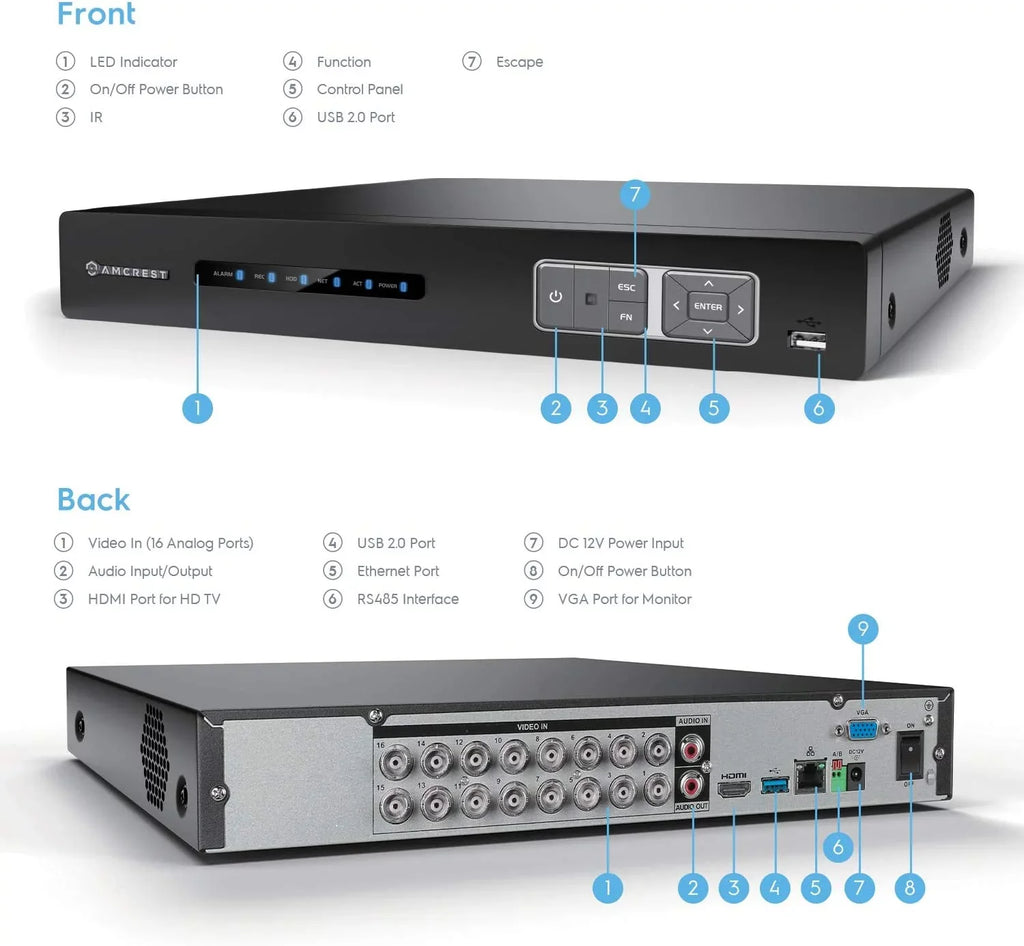 Recorder, Smart Channel DVR 4TB 4K Pre-Installed for DVR Hard Cameras AI Analog 16 Amcrest AI Security Security System DVR, IP Drive & Camera (AMDV5116-4TB) Cameras, Security Amcrest UltraHD 8MP