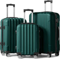 ABS Portable & Carry Spinner 3 with Travel Hardside on for Set Suitcase Lightweight Dark of Luggages Sets - lock, Green (20/24/28) Business Wheels Luggage TSA
