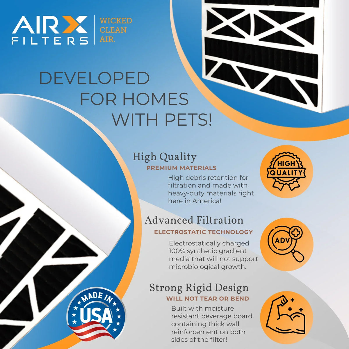 Carbon AC Filter FPR Filter Pack CLEAN 6 WICKED Odor MERV Comparable AIR. USA to by HVAC Premium 5 700 16x20x4 16x20x4 & FILTERS Air MPR 8 Furnace Eliminator Filters AIRX Made