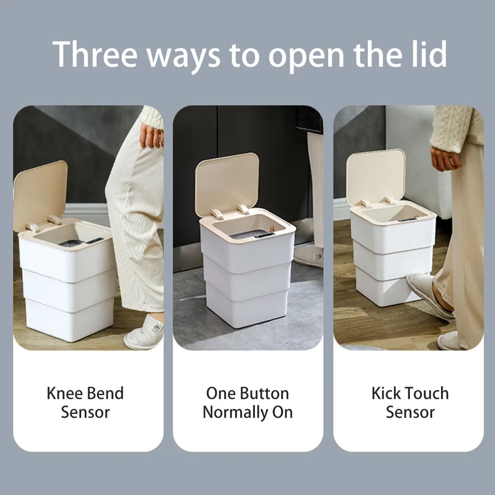 Aromatherapy Automatic Trash with Holdpeak Garbage Can, White Office, Mode Bathroom, Kitchen, Gallon Folding Touchless 18L/4.8 for Can
