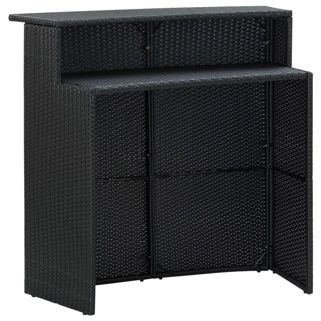 Bistro, Storage Backyard, Piece Patio Set Shelf Dining Pub, for 2 Terrace, Cushioned Rattan Set Garden Table 3 Chairs and Stool Black Bar with Dcenta Poly