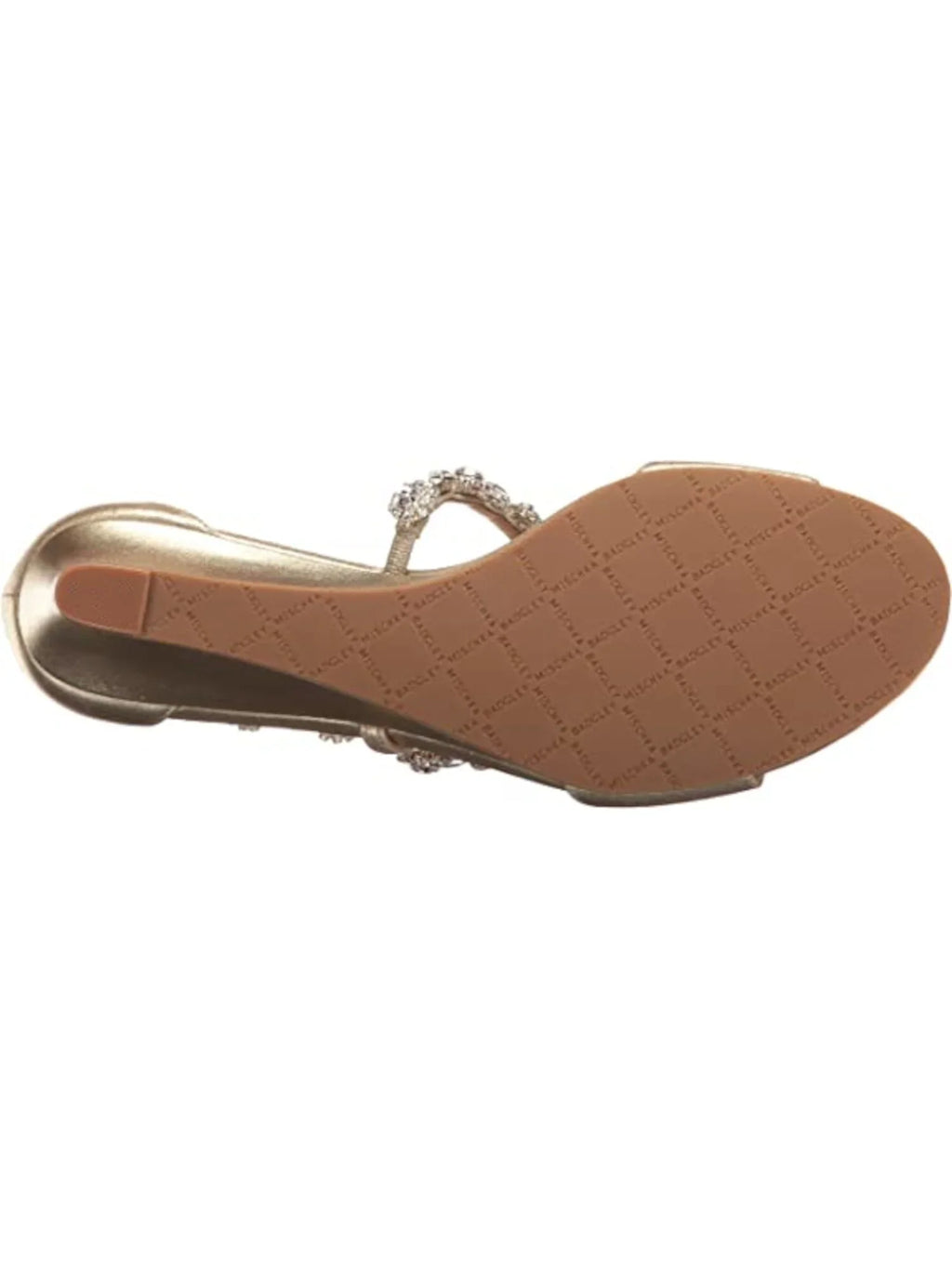 BADGLEY Gold Strap outfit Embellished Womens Terry Buckle 9 MISCHKA Ankle Wedge Leather Sandals