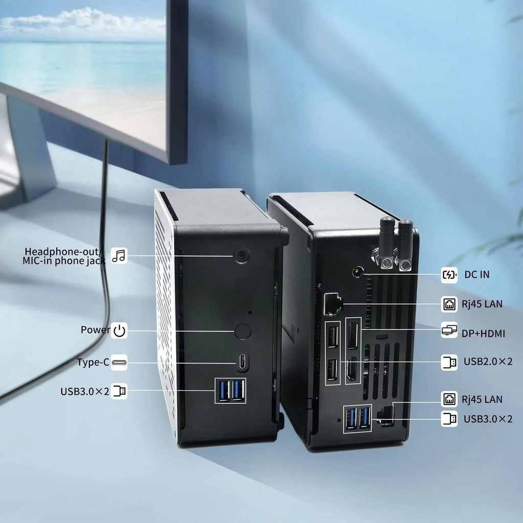 VR, 1TB 9750H mini Auto Dual Strong Type-C Mini Pro Power 4K PC Support On HD 64GB SSD / 4K HDD Displays Micro DDR4 Wireless Windows HDD Technology, 11 Small HD+DP, 2TB Extension, RAM i7 Computer
