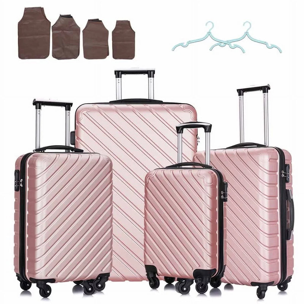 4 Luggage Luggage Piece gold rose Cover&Hanger Spinner Hardshell with On Suitcase,Carry Free Wheels Sets,Travel Inside