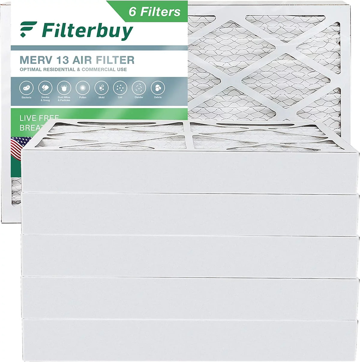 Air MERV Pleated AC Furnace Filters HVAC Filterbuy 16x30x4 13 (6-Pack)