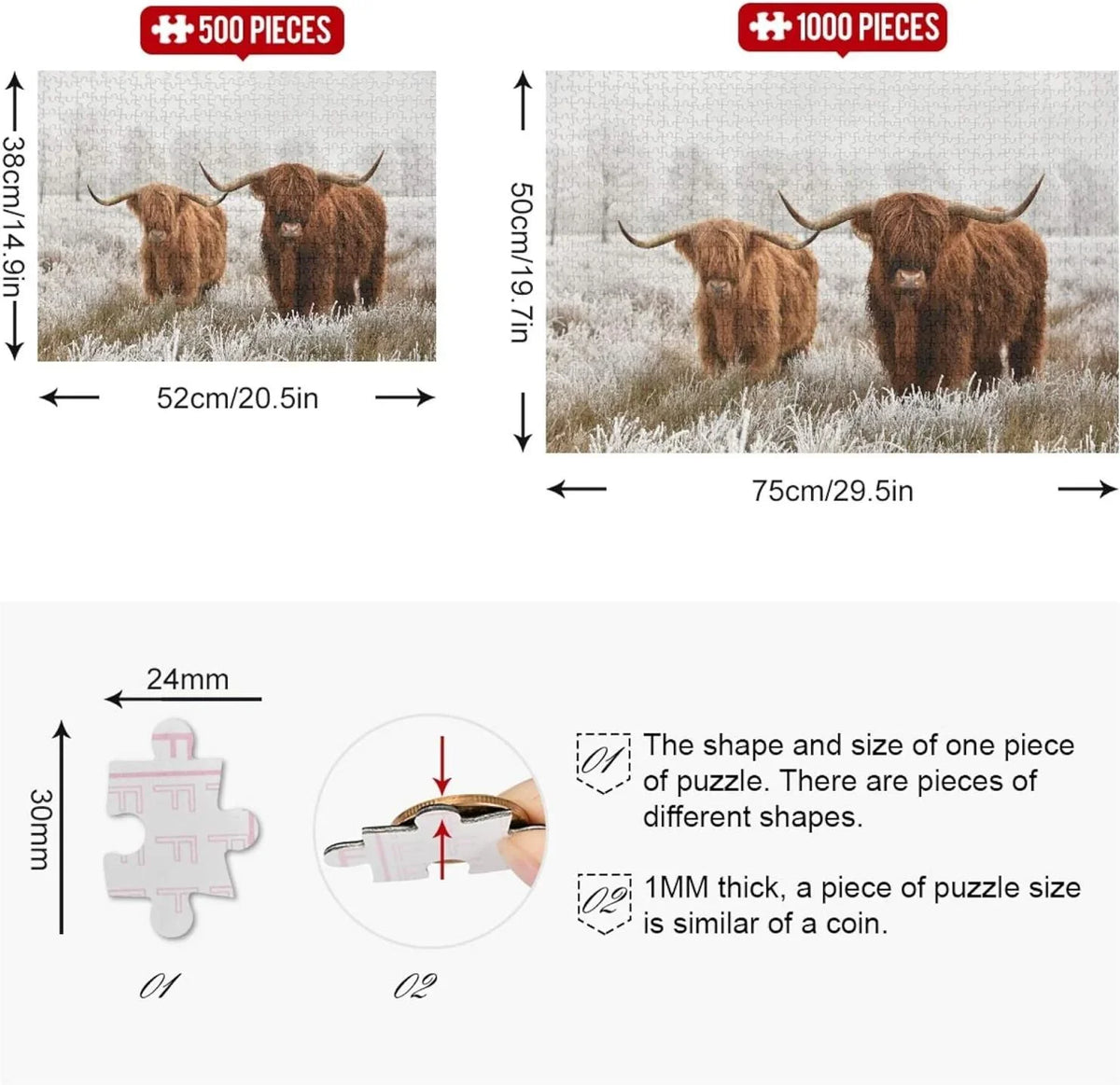 Exercise Brain for Scottish Cow Pieces Wooden Challenging Gift Family Fun 500 Highland Game Adults, Puzzles Jigsaw Grandparents Jigsaw Puzzle Parents Friends for Creative