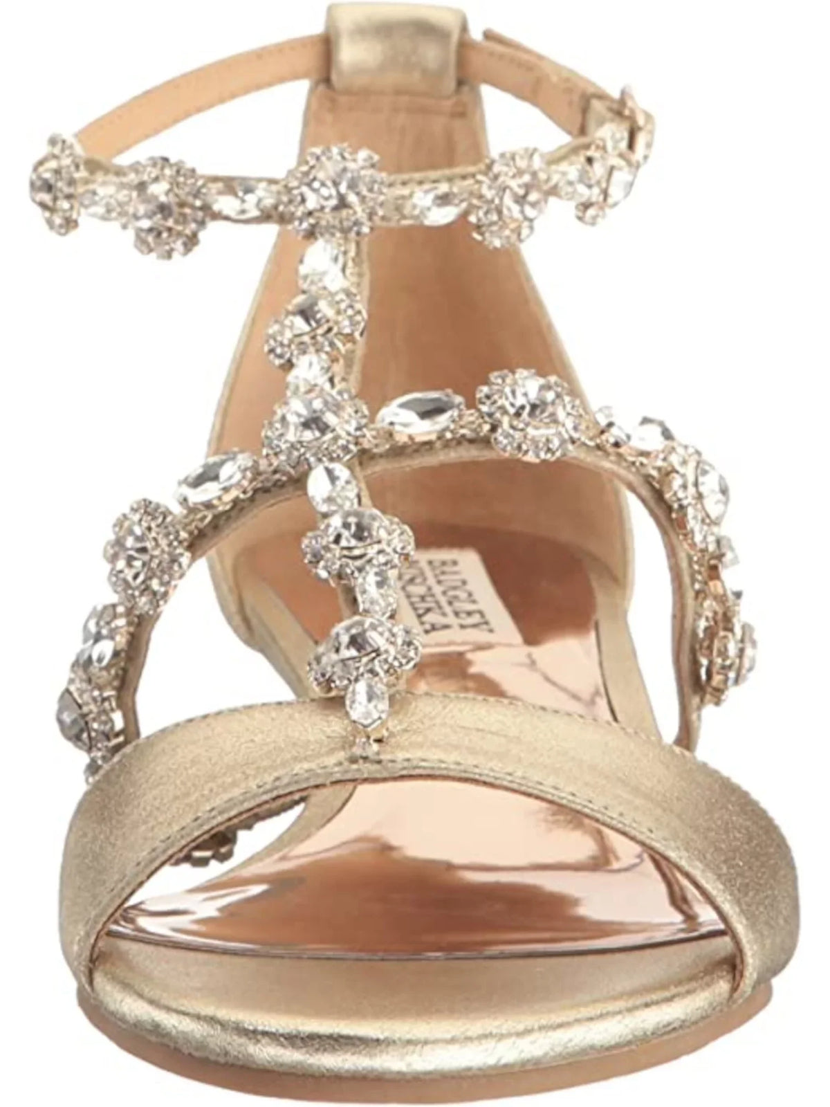 BADGLEY Gold Strap outfit Embellished Womens Terry Buckle 9 MISCHKA Ankle Wedge Leather Sandals