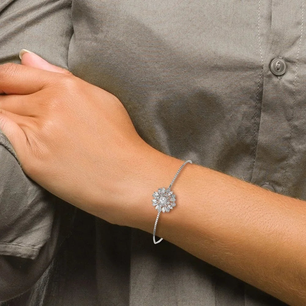 Bolo Rhodium-plated for Silver 925 CZ Floral Sterling Bracelet Adjustable Auriga Women