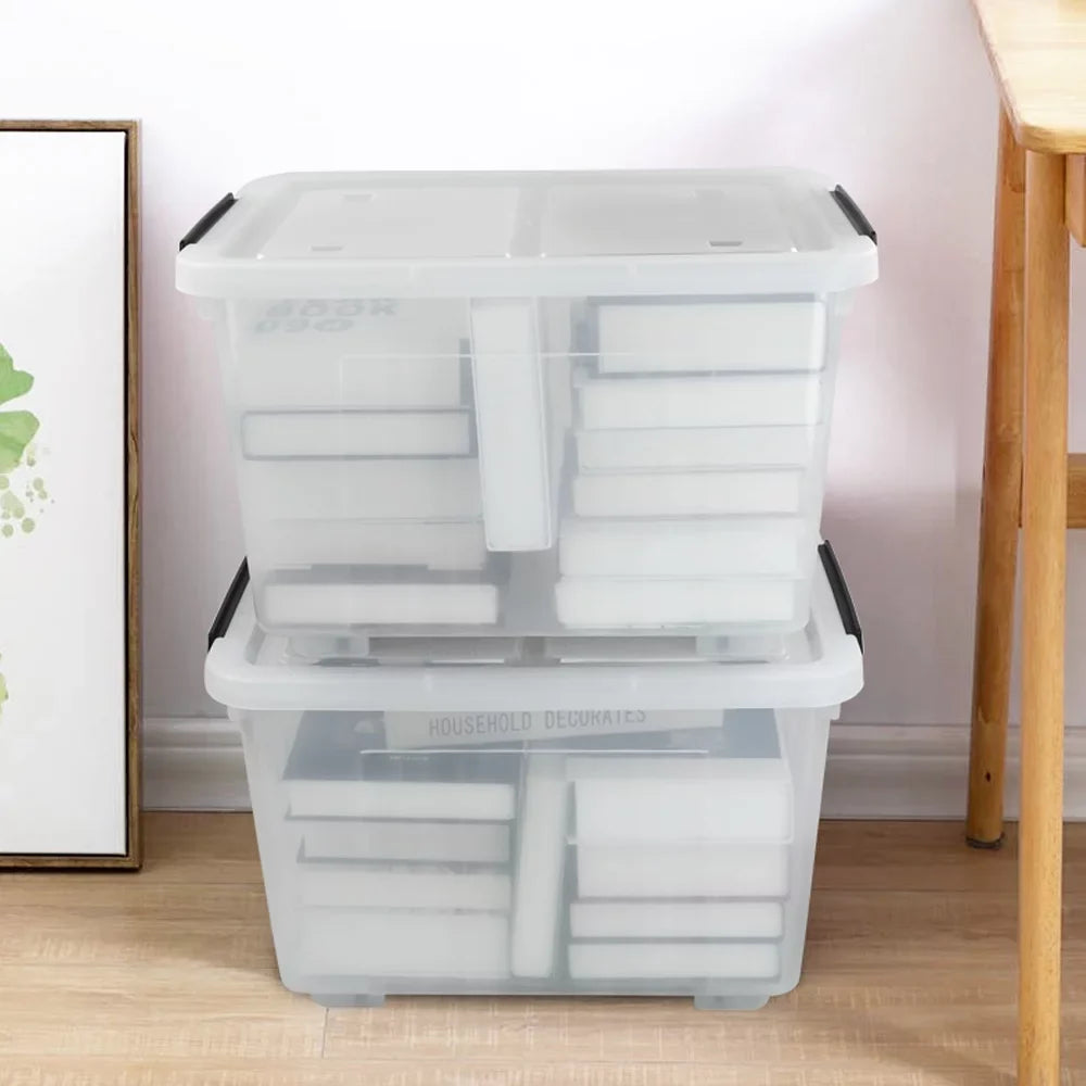 Bin Storage 30 Storage Clear Latch Wheels 4-Pack Large Box, Plastic Kekow L with