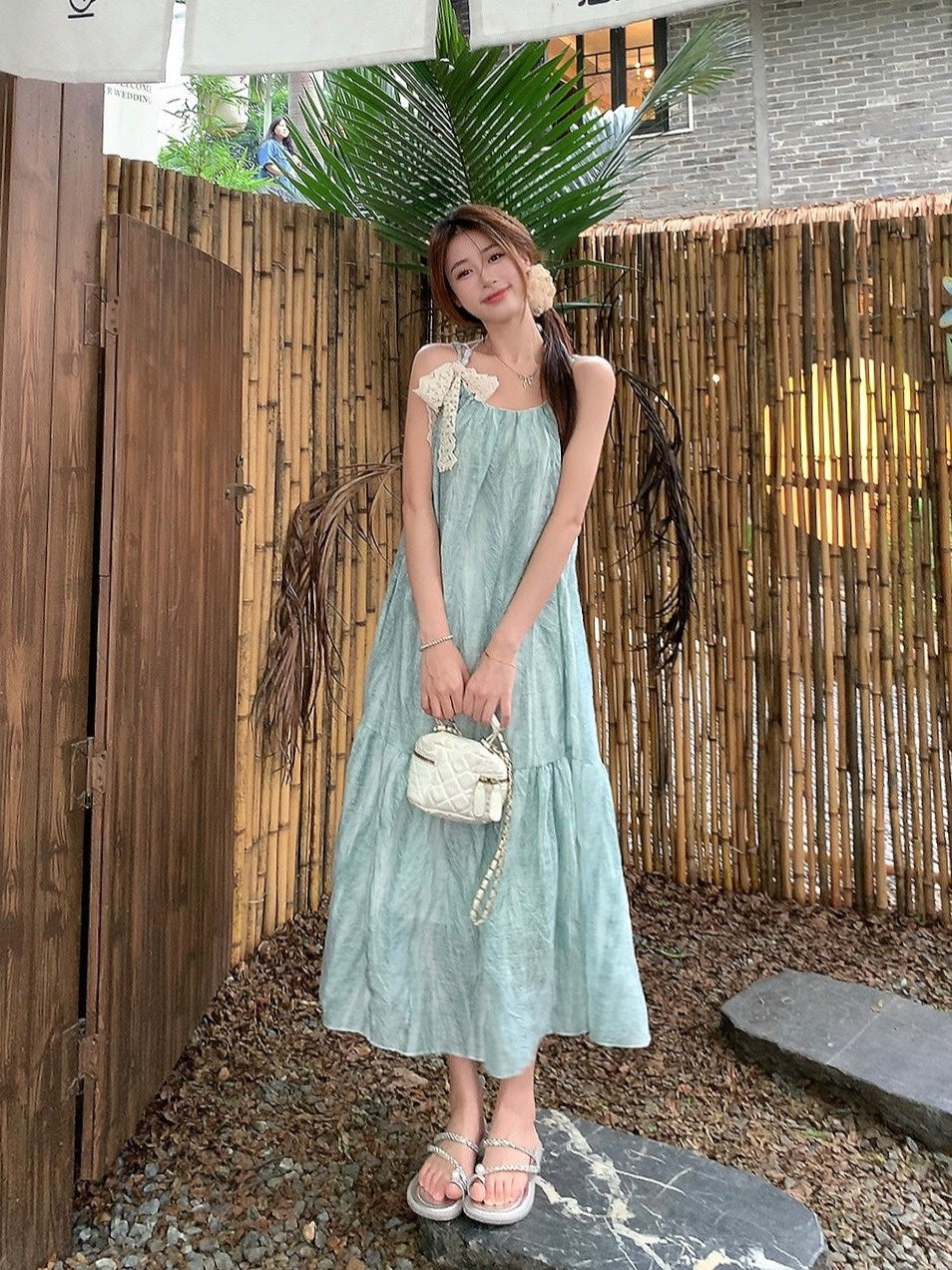 Sleeveless Halterneck Loose For Skirt Summer Suspender Green outfit A-Line Long Mambo Women