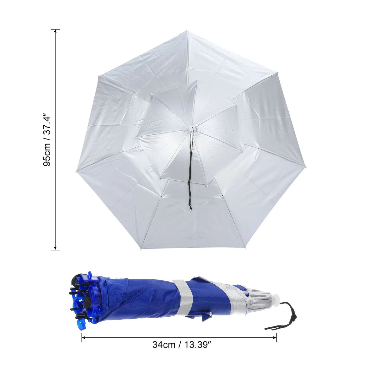 Head OD with Silver Strip, Sun Rain Oxford Uxcell Umbrella 37.4" Folding Fabric Hat, Layer Cap Double